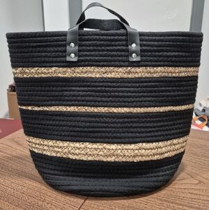 Cloth And Rattan Woven Tote Bag Storage Basket